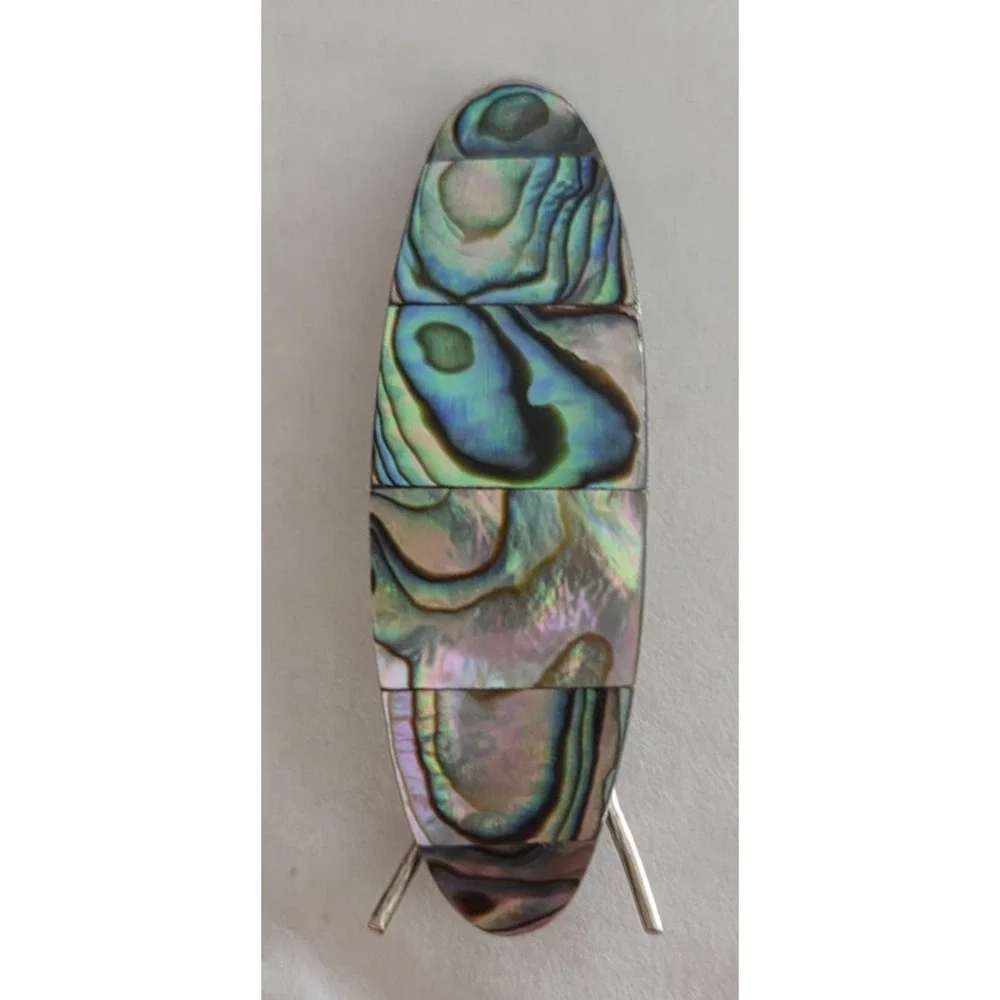 Vintage Mexico Silver Tone Abalone Inlay Barrette Women's Hair Clip Mid Century